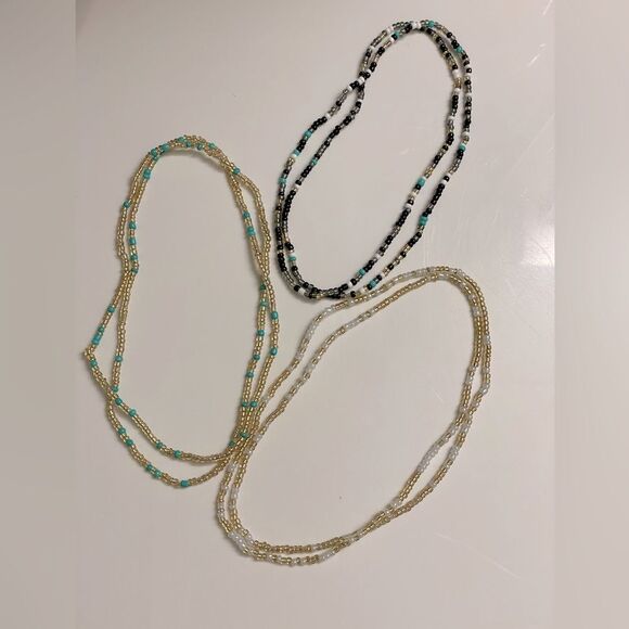 Belly Beads Bundle of 3 w/Elastic Waist Gold/Black/White/Blue Colors (NEW) - Picture 8 of 13